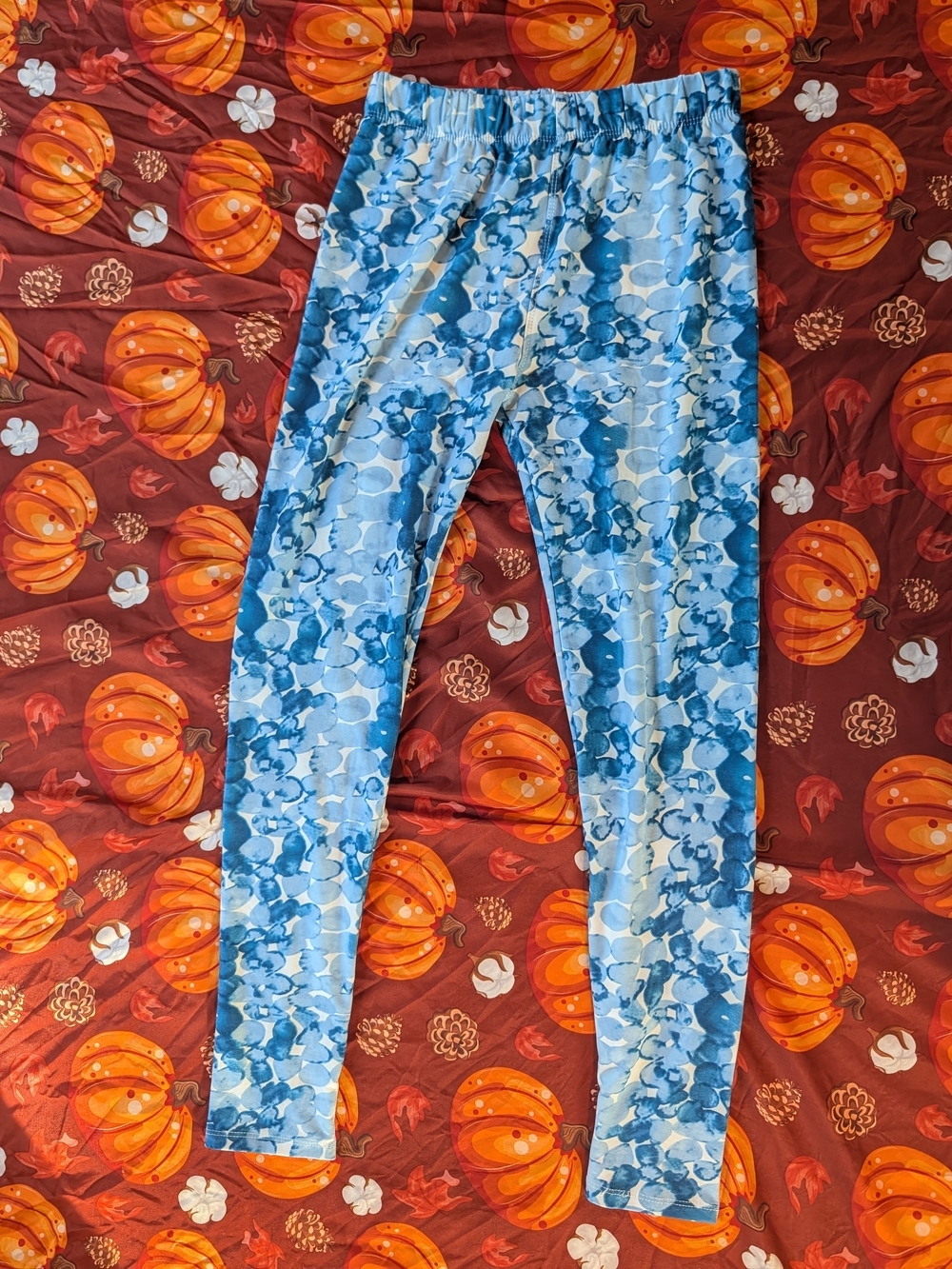 Light Blue Floral-Print Women’s Leggings with Elastic Waistband